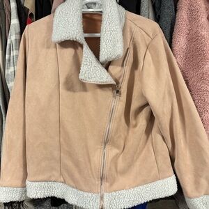 SHEIN Cream Teddy Jacket with Sherpa Collar